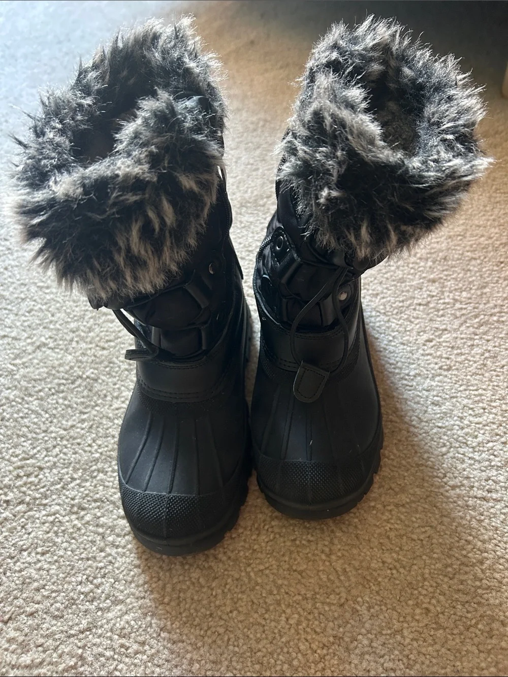 Kids Black Faux-Fur Lined Rain & Snow Boots
